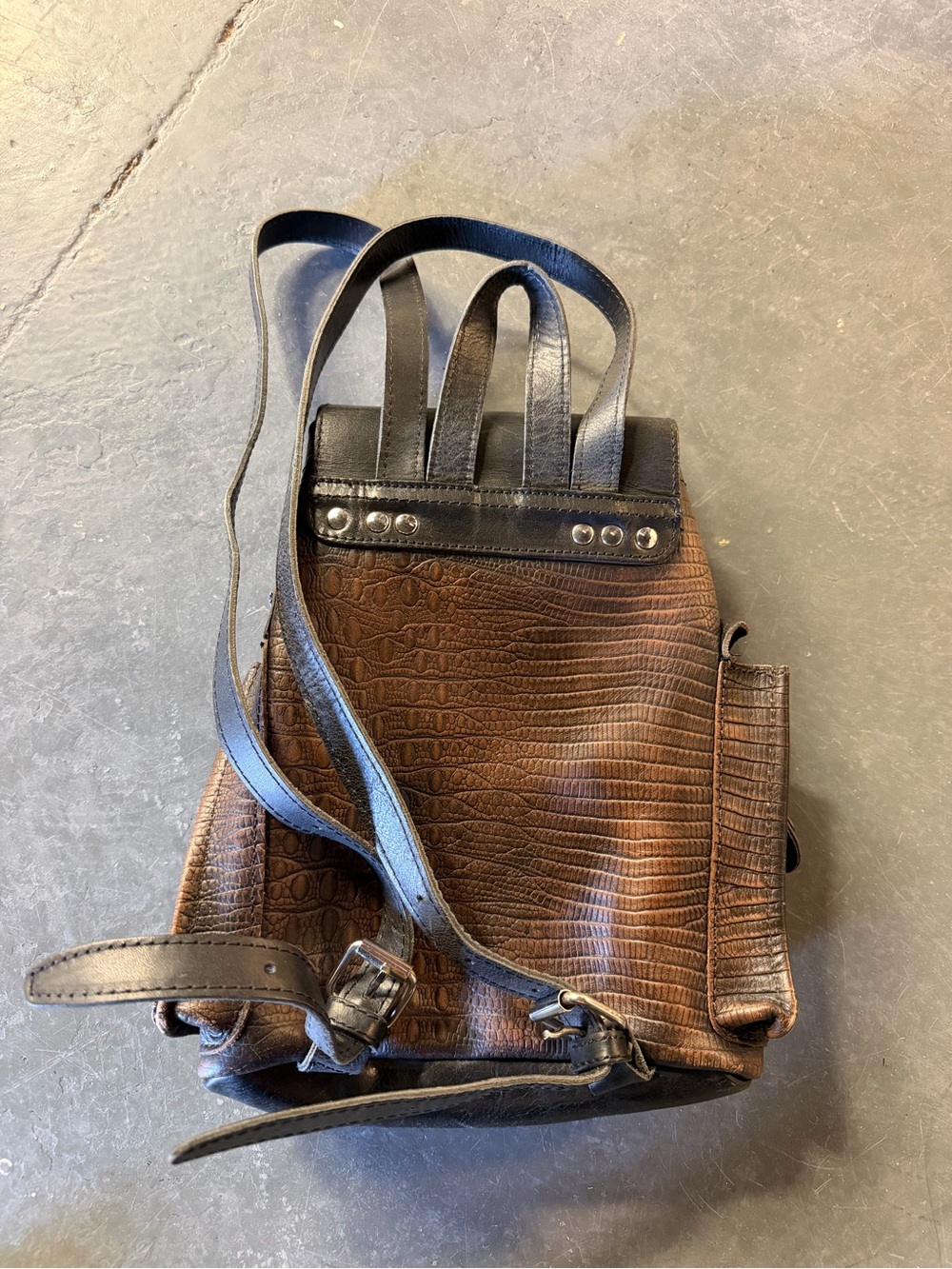 Freebird by Steven Brown and Black leather Croc-Embossed Backpack with Tassel - Picture 5 of 10